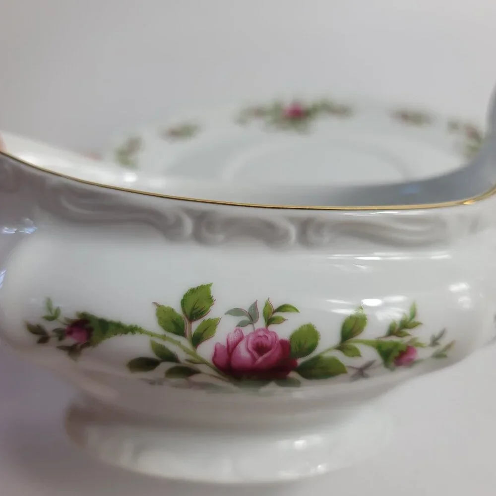 Traditions China Johann Haviland Moss Rose Gravy Boat & Underplate Pink Roses